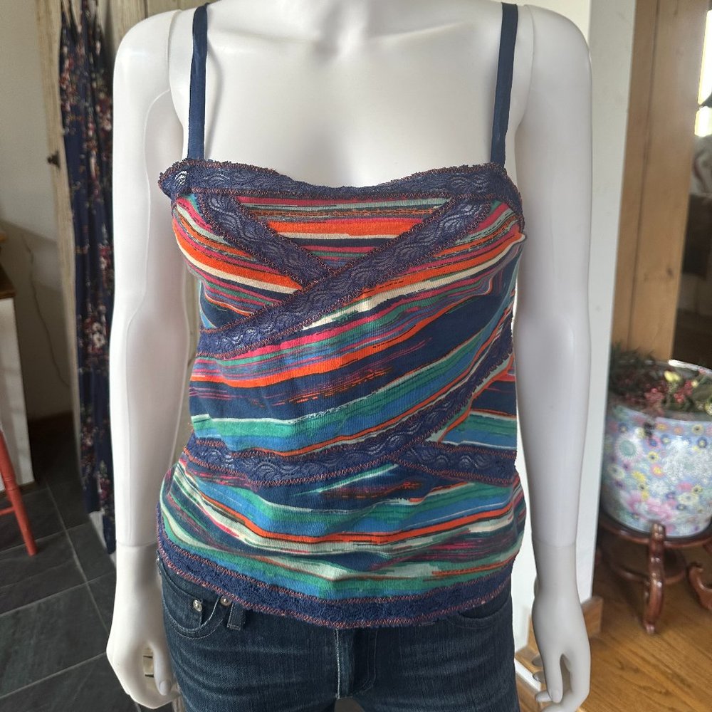 FREE PEOPLE STRIPE AND LACE CAMI TANK TOP